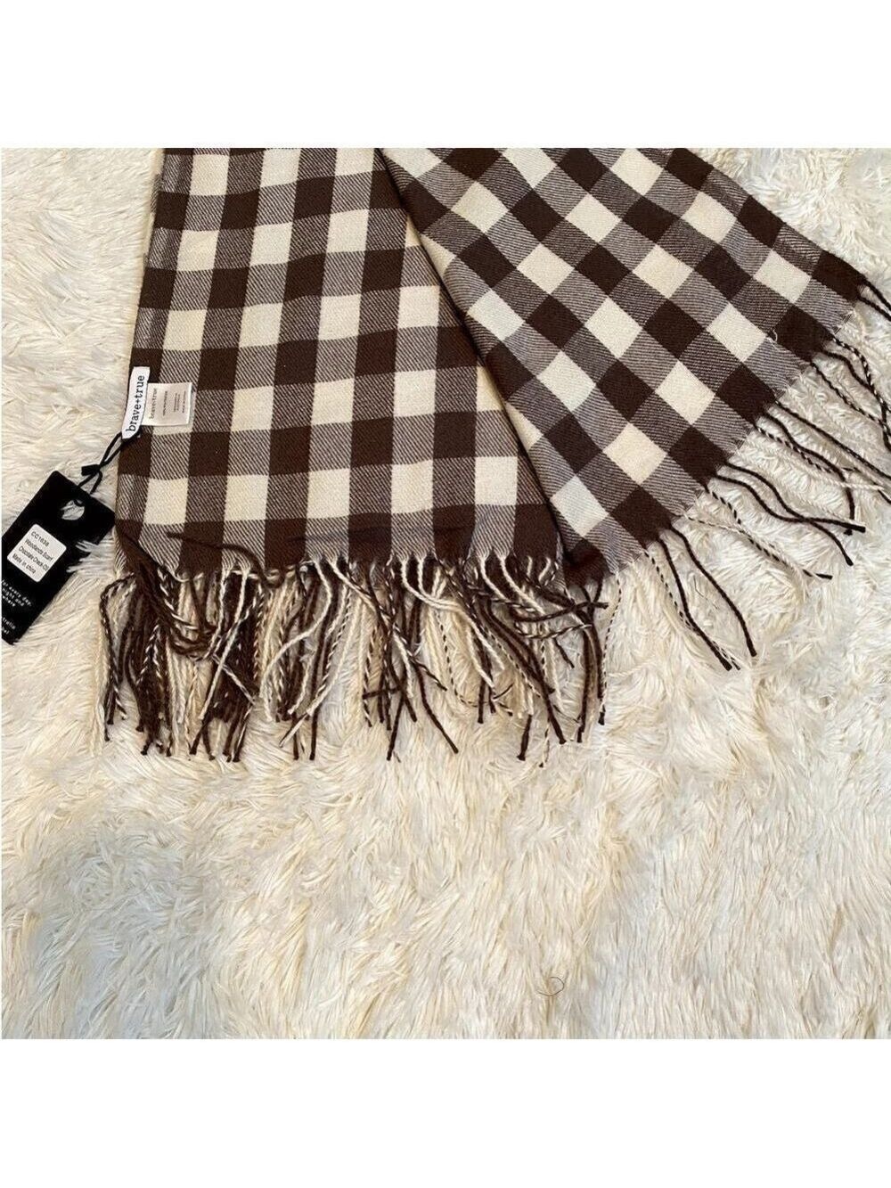 Brave + True Woodlands Brown & White Plaid Scarf - Size OS (NWT) - Picture 2 of 5